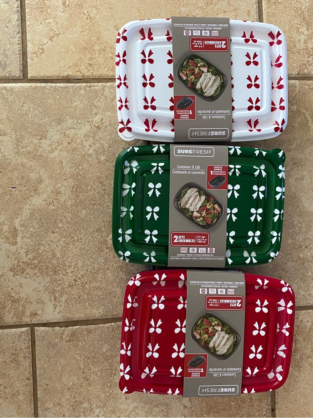 Refresh Holiday Patterned Meal Containers - Red, Green, White (Set)
